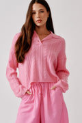 ELSIE RELAXED LS CASHMERE POLO SWEATER | DAHLIA PINK