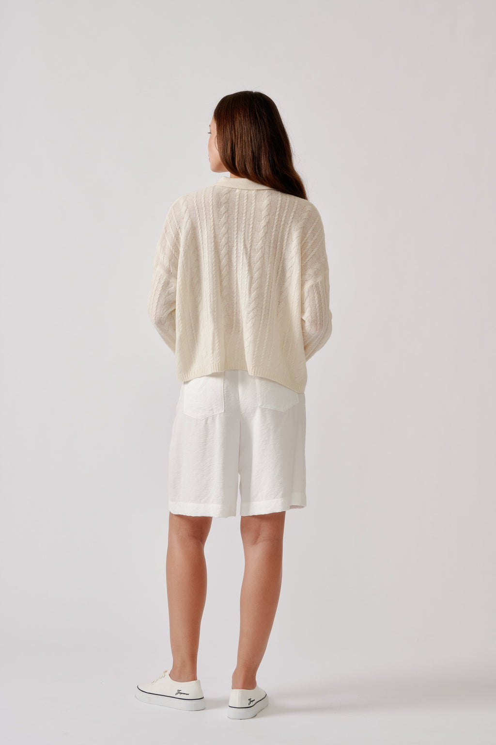 ELSIE RELAXED LS CASHMERE POLO SWEATER | GARDENIA
