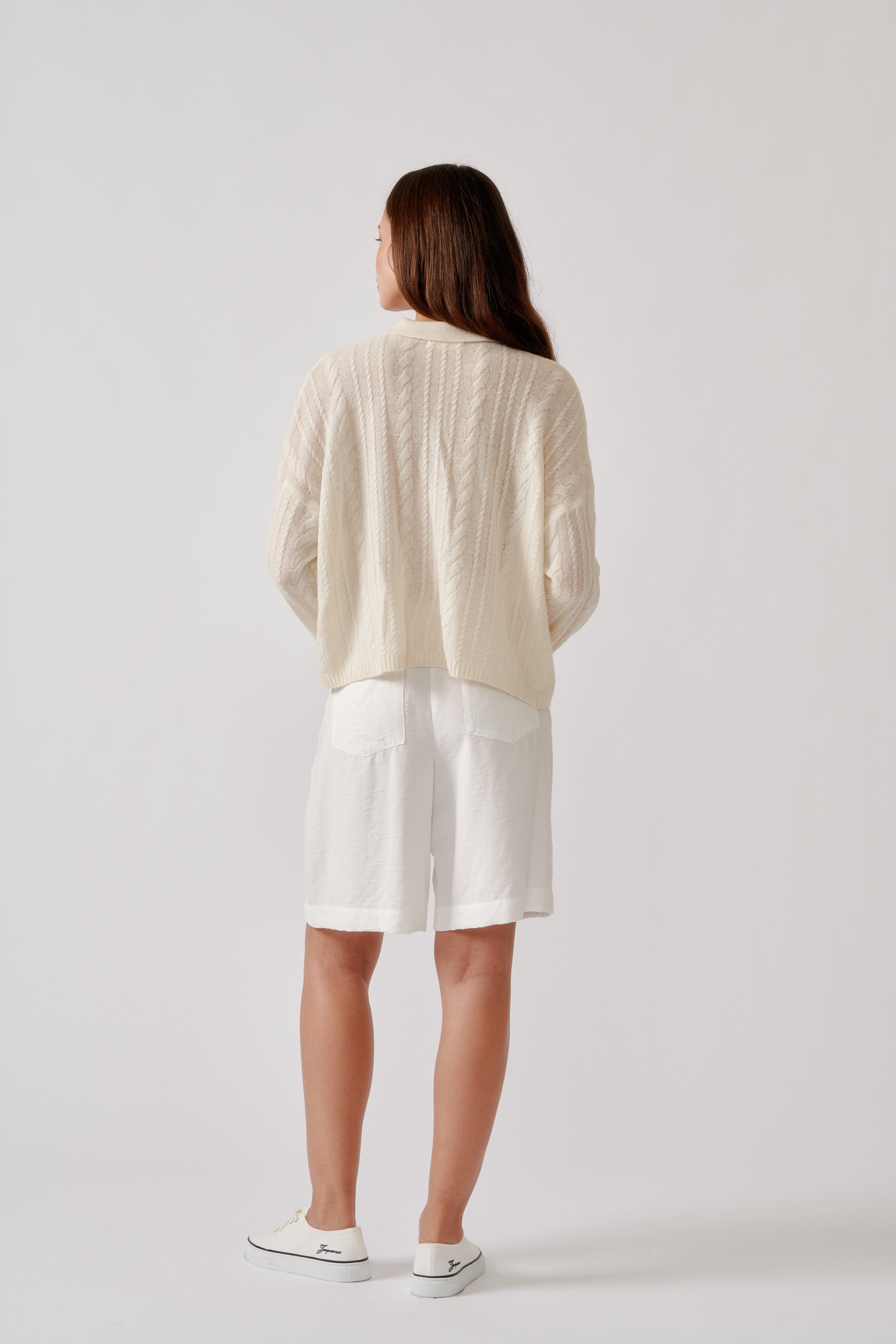 ELSIE RELAXED LS CASHMERE POLO SWEATER | GARDENIA