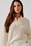ELSIE RELAXED LS CASHMERE POLO SWEATER | GARDENIA