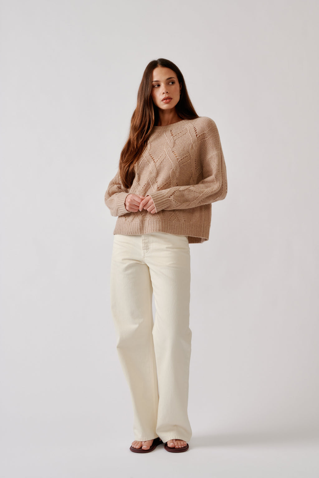 GIA SLOUCHY CREWNECK CASHMERE SWEATER | DUNE HEATHER