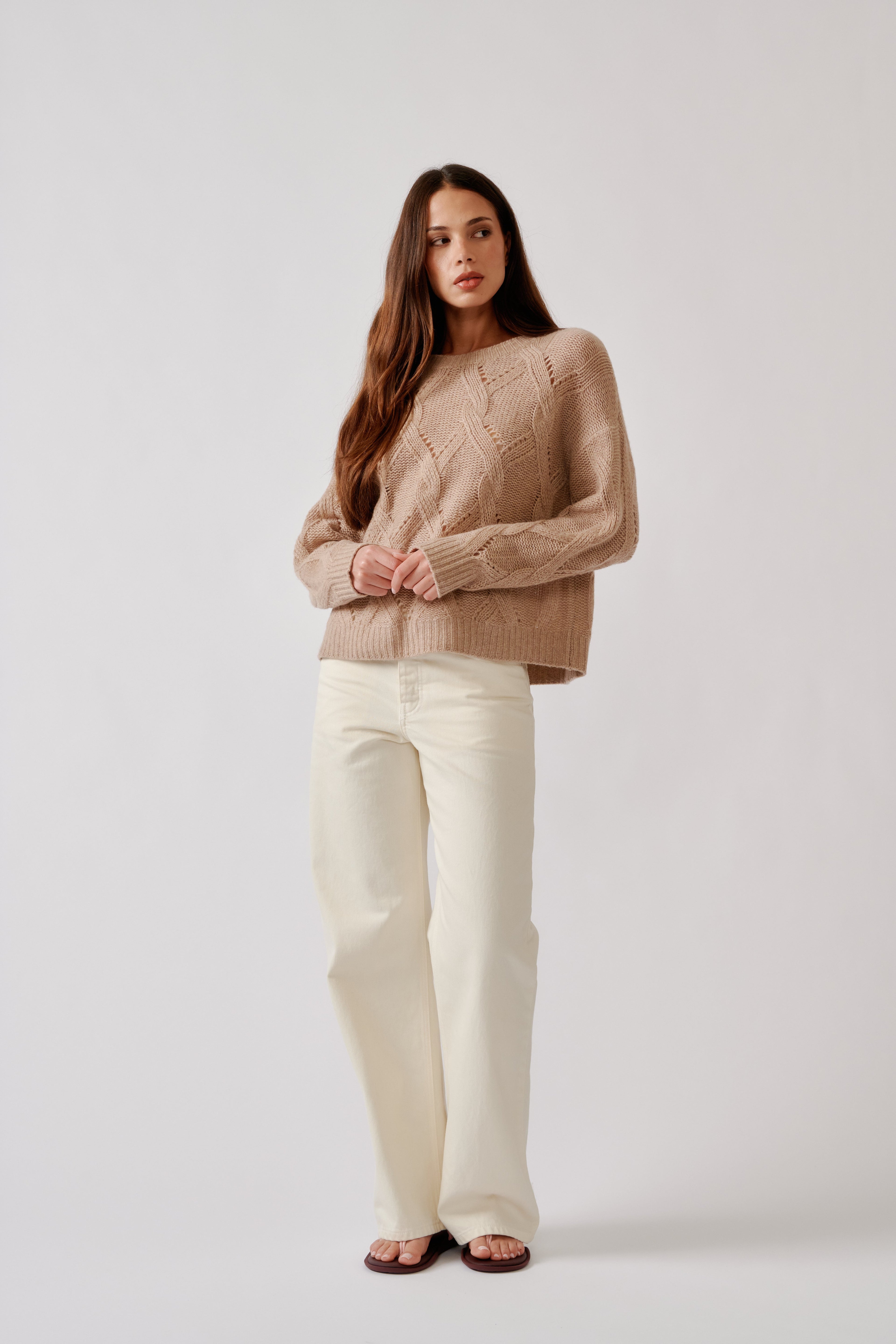 GIA SLOUCHY CREWNECK CASHMERE SWEATER | DUNE HEATHER