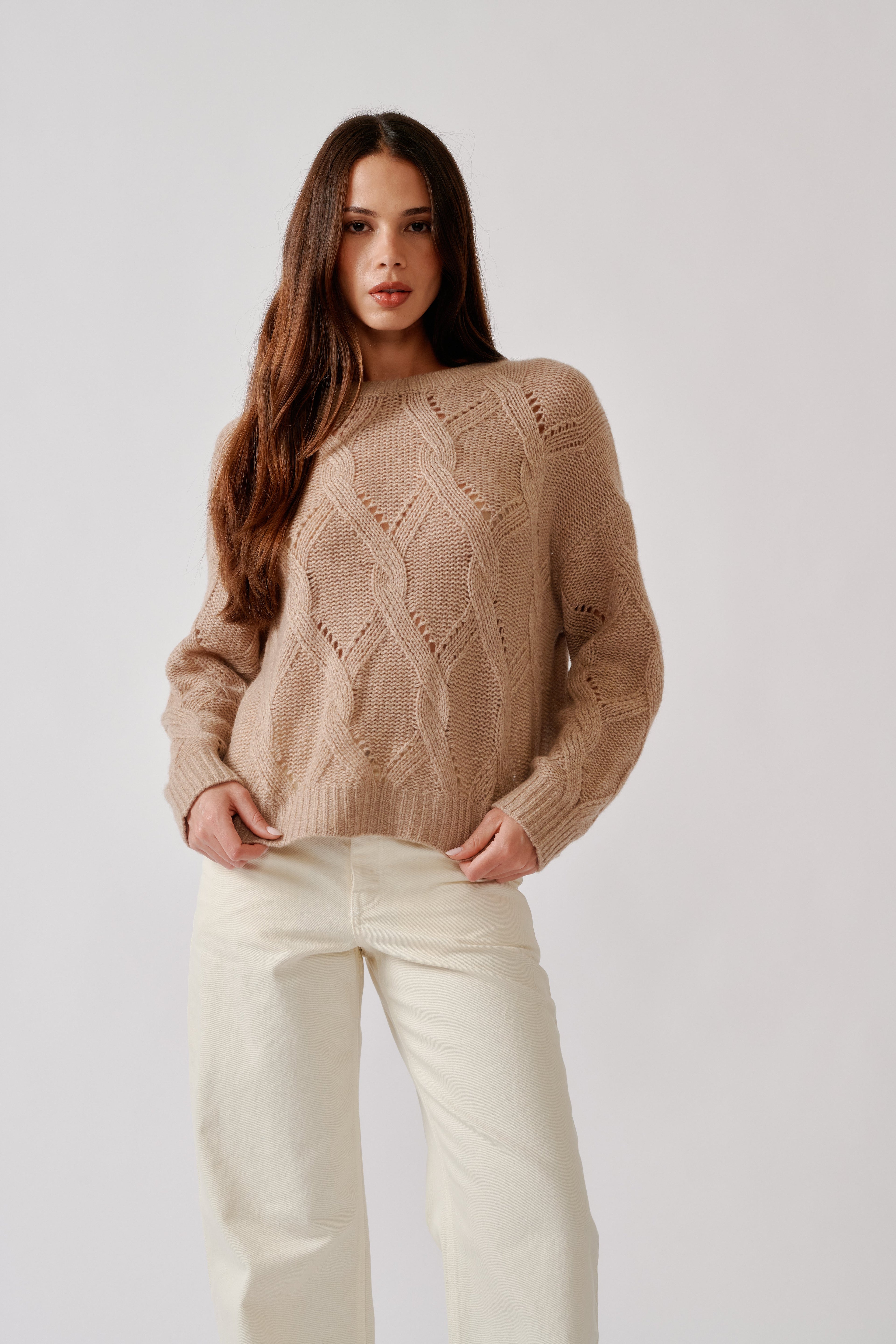 GIA SLOUCHY CREWNECK CASHMERE SWEATER | DUNE HEATHER