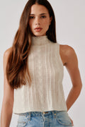 SALVIA SLEEVELESS LW CASHMERE CABLE TURTLENECK | GARDENIA