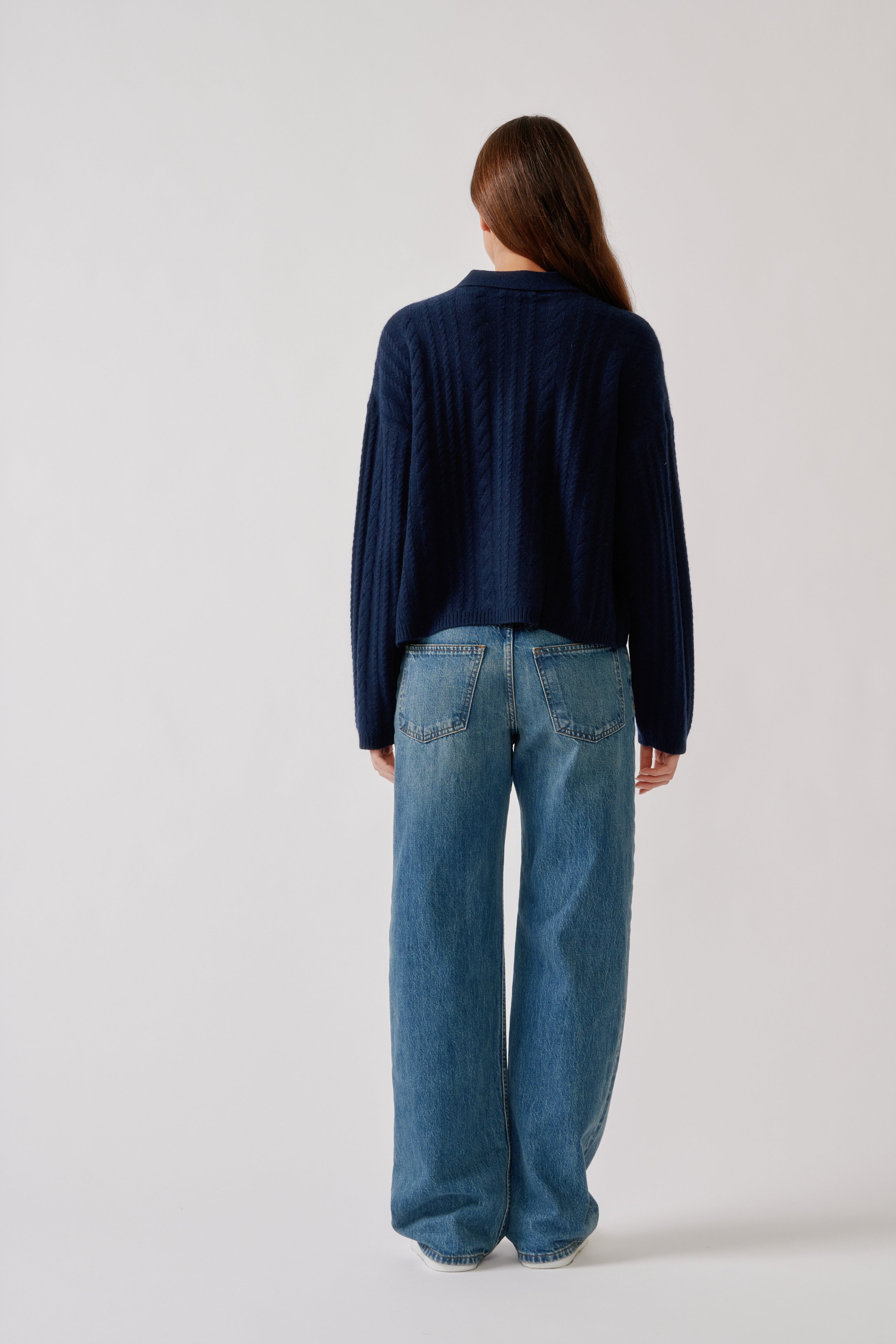 ELSIE RELAXED LS CASHMERE POLO SWEATER | MIDNIGHT NAVY