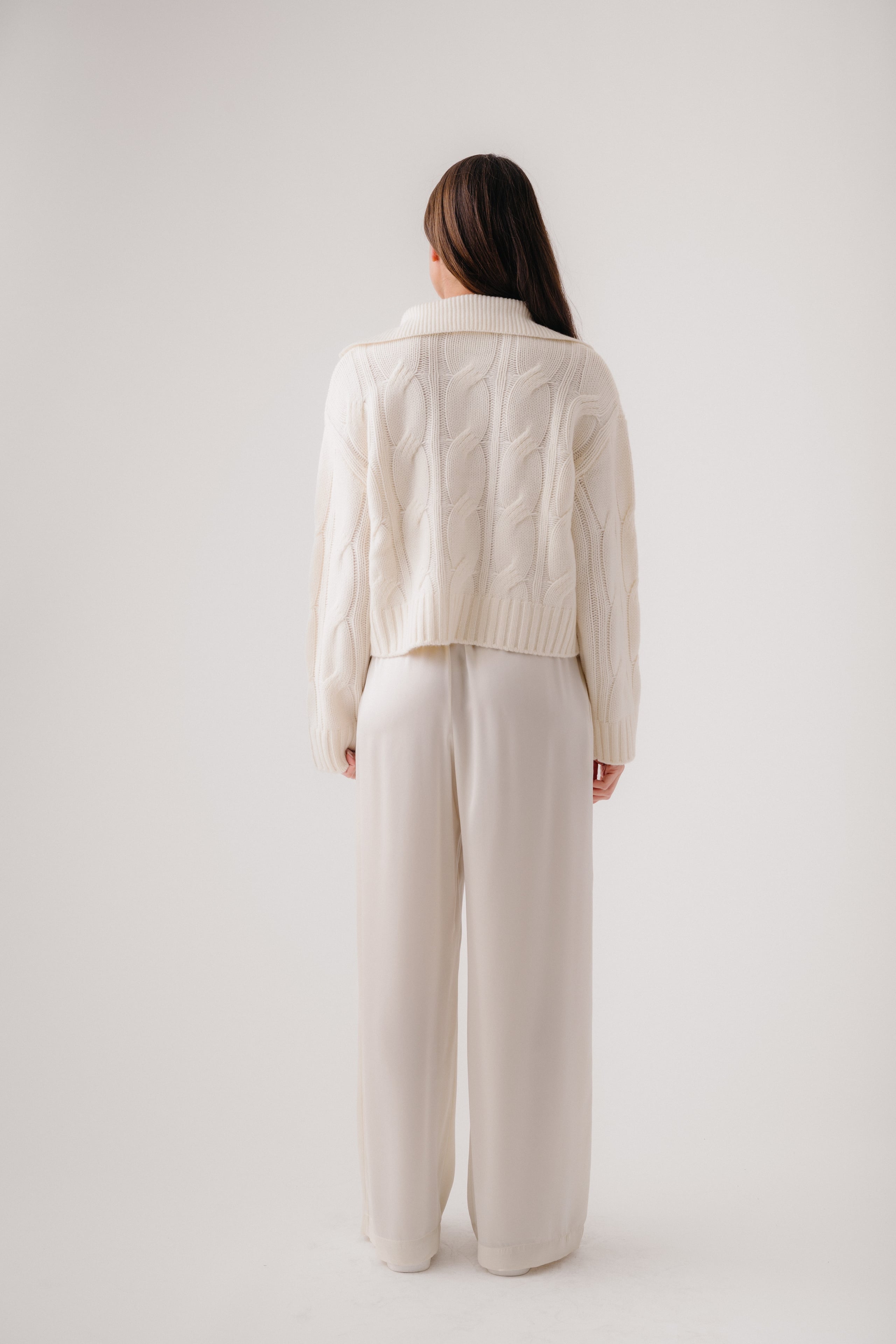 ESME HALF ZIP CABLE KNIT CASHMERE SWEATER  | GARDENIA