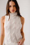 SALVIA SLEEVELESS CABLE TURTLENECK | GARDENIA